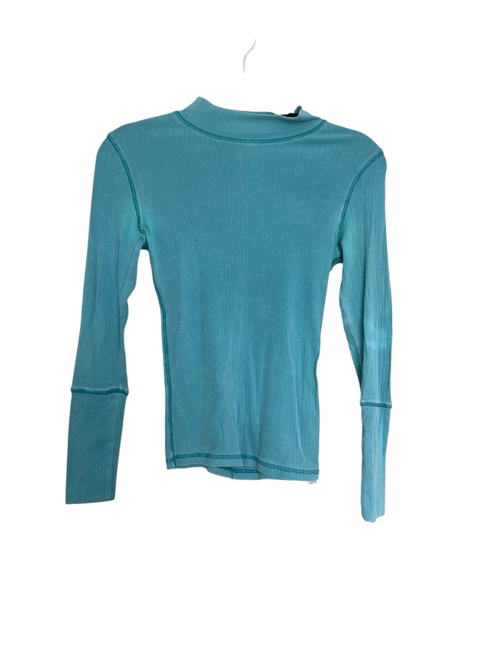 Free People Teal Ribbed Mock Neck Long Sleeve Top
